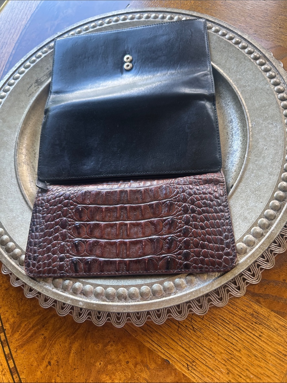Brahmin Brown Croc-Embossed Leather Card & Key Holder with Black Interior
